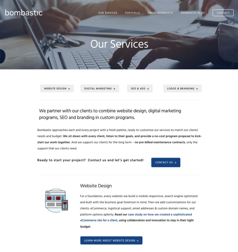 Bombastic Services page