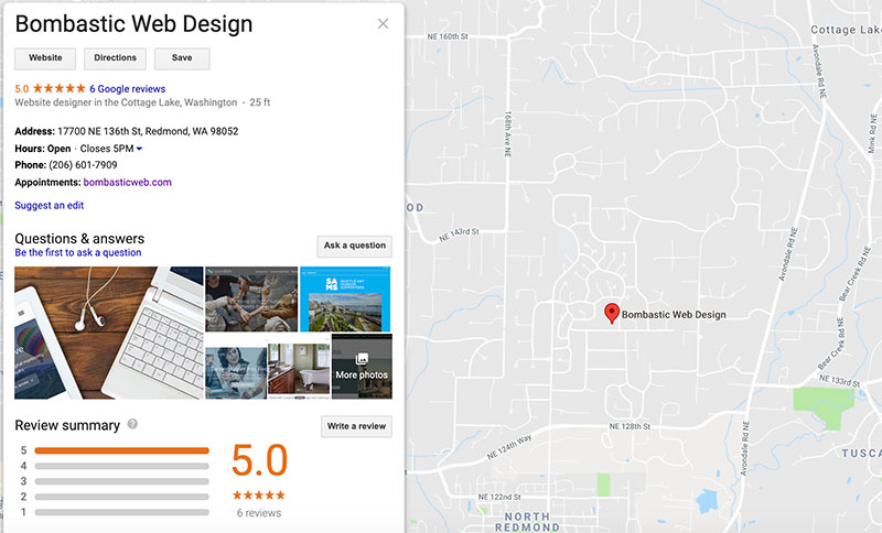 Bombastic's Google My Business profile results
